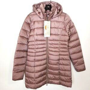 Save the Duck Women Reese Hooded Puffer Jacket Sz S Rose Insulated Zip Up Mid